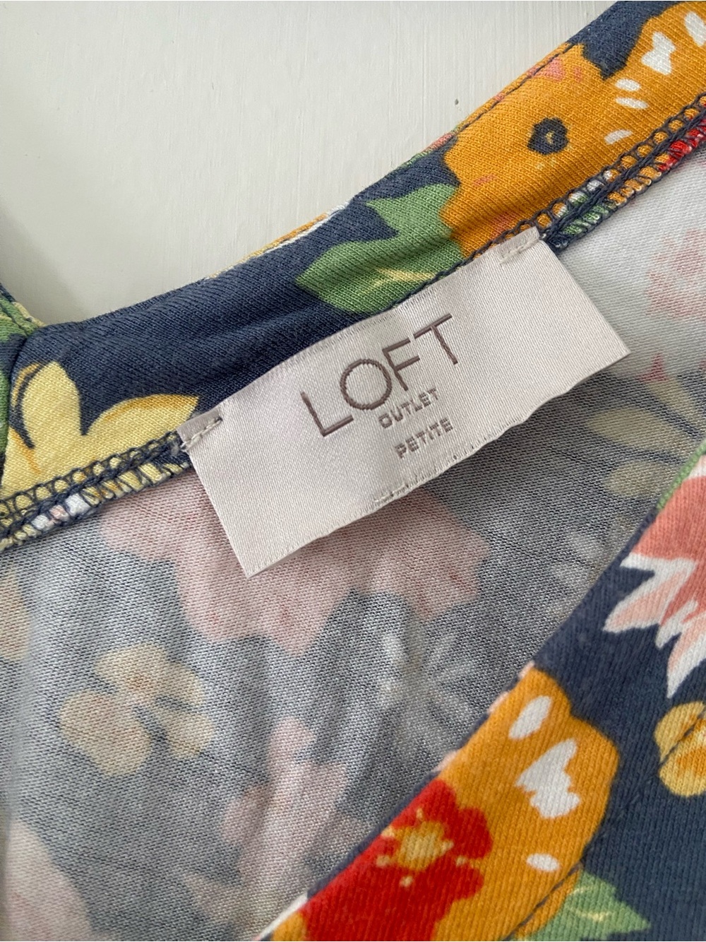 LOFT Navy Floral V-Neck Dress with Pink, Yellow & Red Flowers - Picture 2 of 3